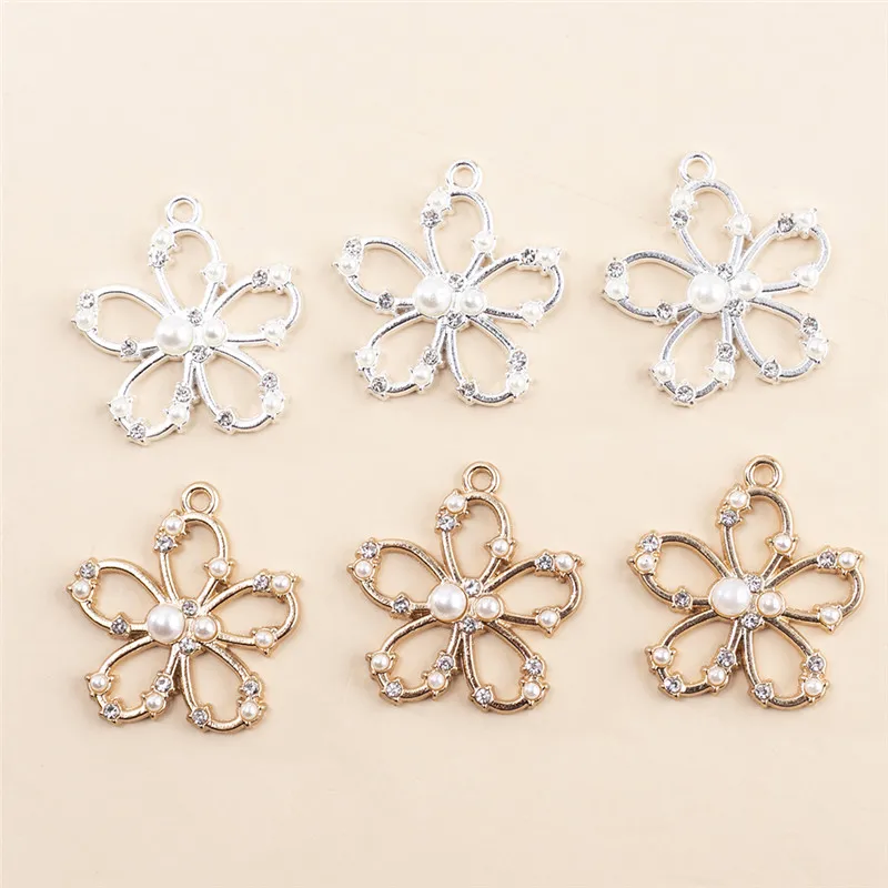 

Подвеска в виде цветка с жемчугом, золотистого и серебристого цвета, ожерелье, серьги «сделай сам», аксессуары для изготовления ювелирных и...