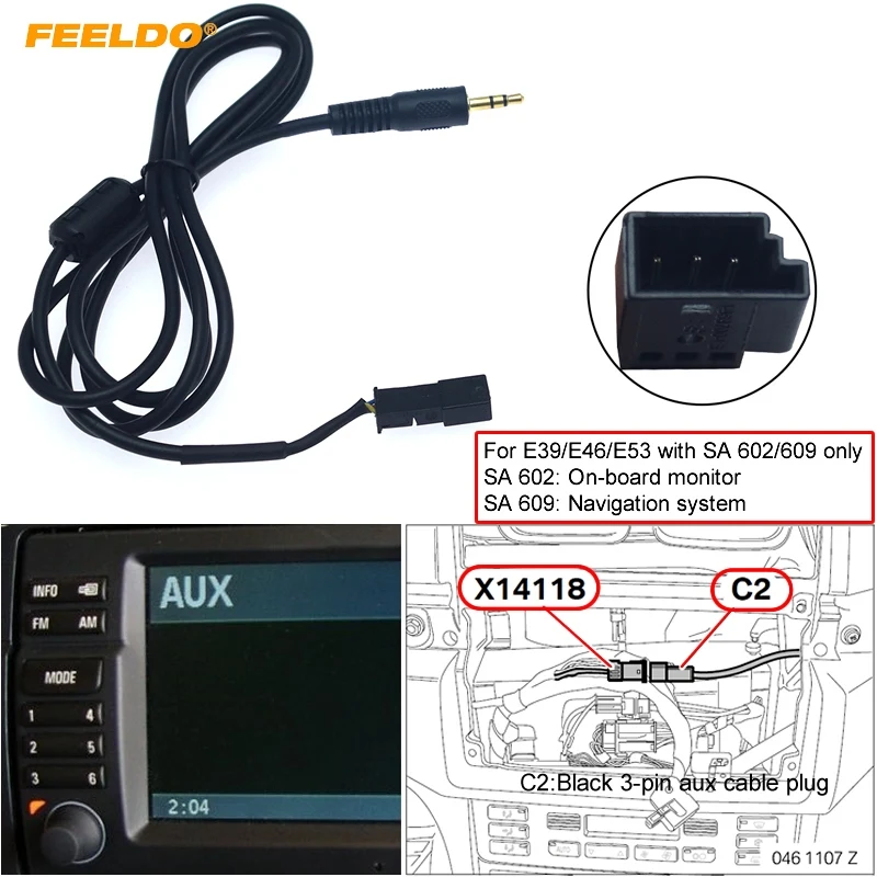 

FEELDO 3,5 мм разъем для 3-Pin разъем AUX жгут проводов для BMW E39/E46/E53 с навигацией Системы (SA 602/609) # HQ6100