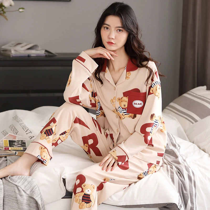 Пижамный комплект Женский хлопковый с принтом медведя | Женская одежда