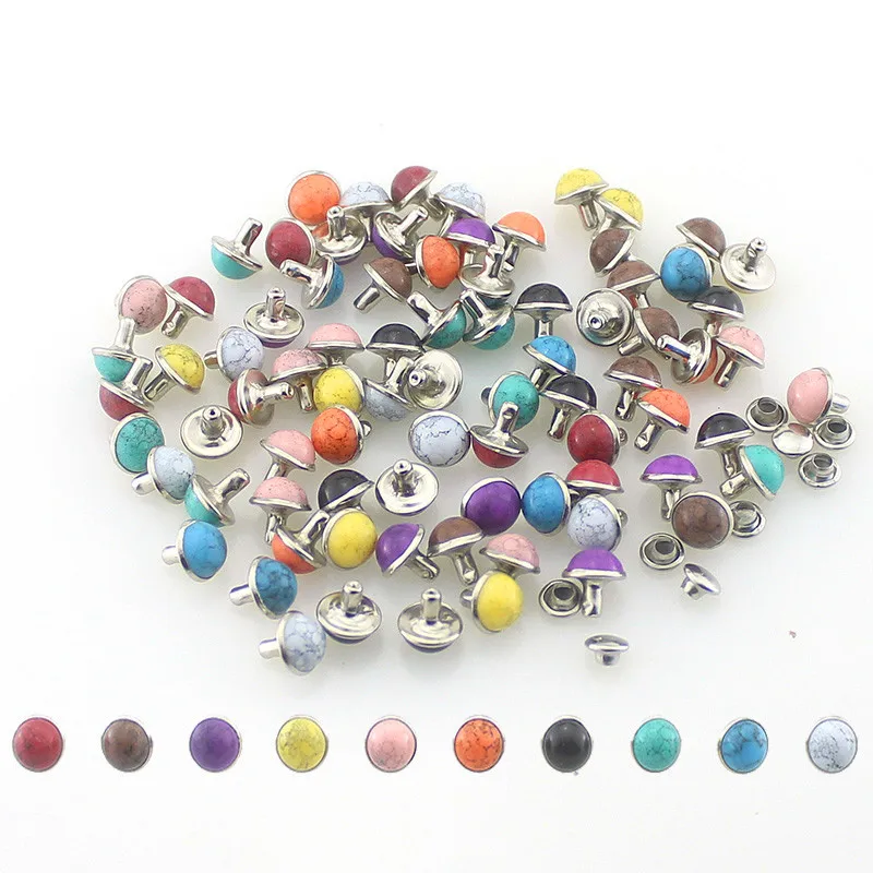 100 наборов/пакет диаметр 8 мм Красочные акриловые бирюзовые и латунные заклепки