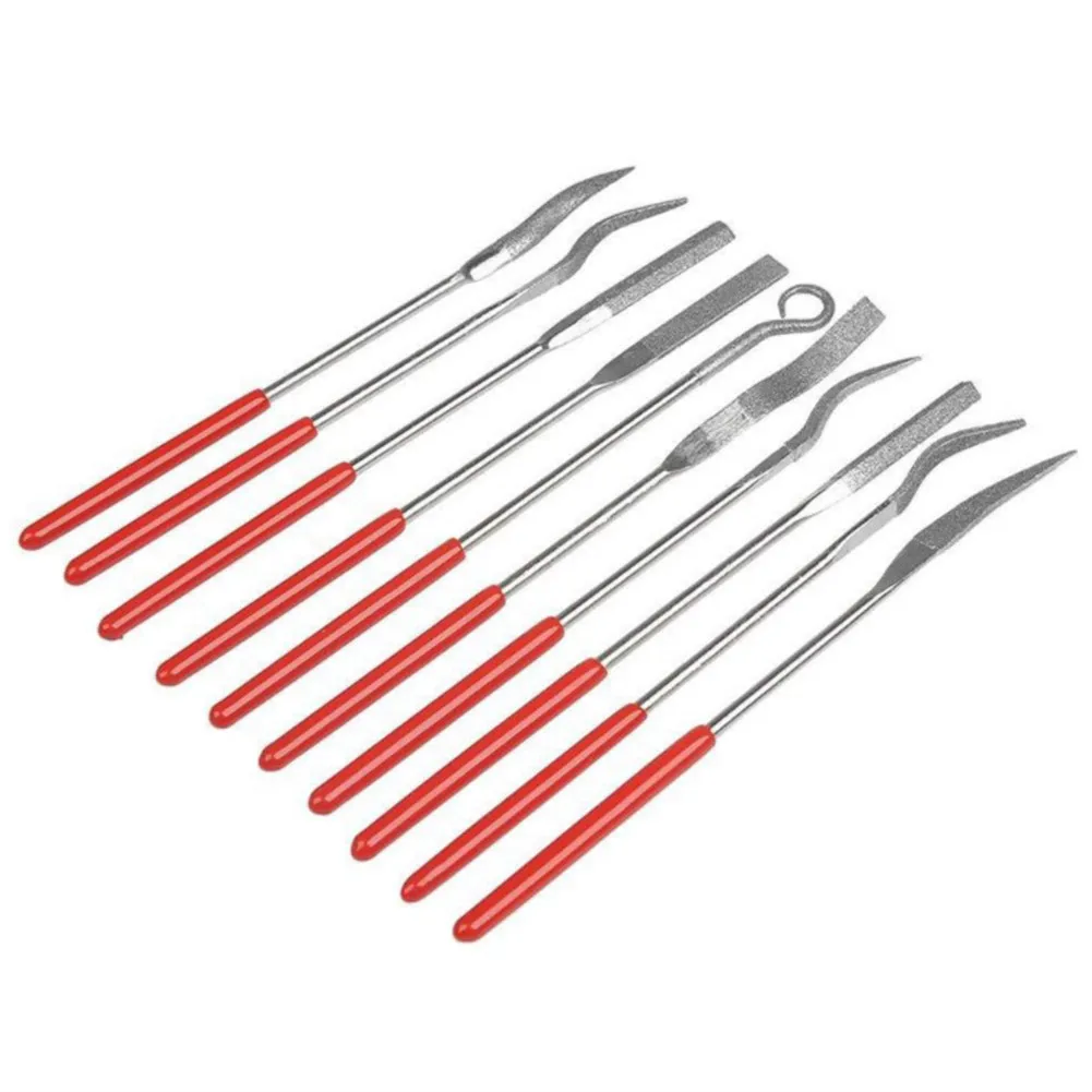 

10pcs Diamond Files Set 3x140mm Special Shaped Grinding Files Non-Slip File Mouth 70mm Handle Tool Carving Accessories