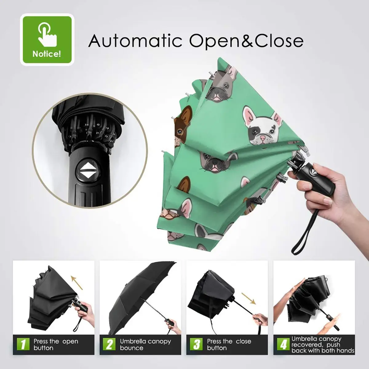 Economici Ombrello Di Sole Carino Bulldog Francese Automatico Donne Degli Uomini Portatile Pieghevole Ombrello Di Protezione Solare Pioggia Antivento Spiaggia Parasole