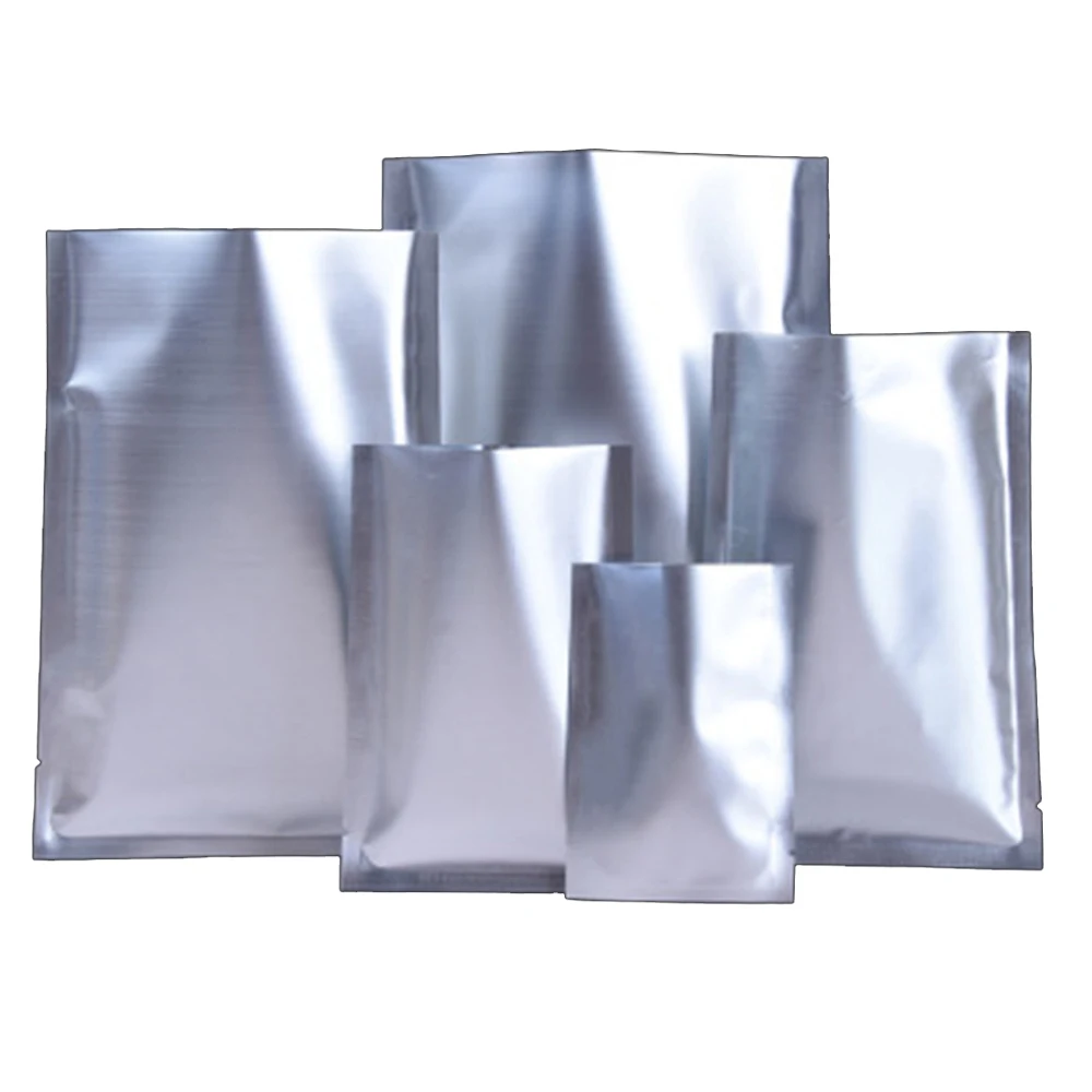 

100Pcs Matte Silver Open Top Aluminum Foil Bag Tear Notch Heat Vacuum Seal Candy Tea Ground Coffee Powder Bean Package Pouches