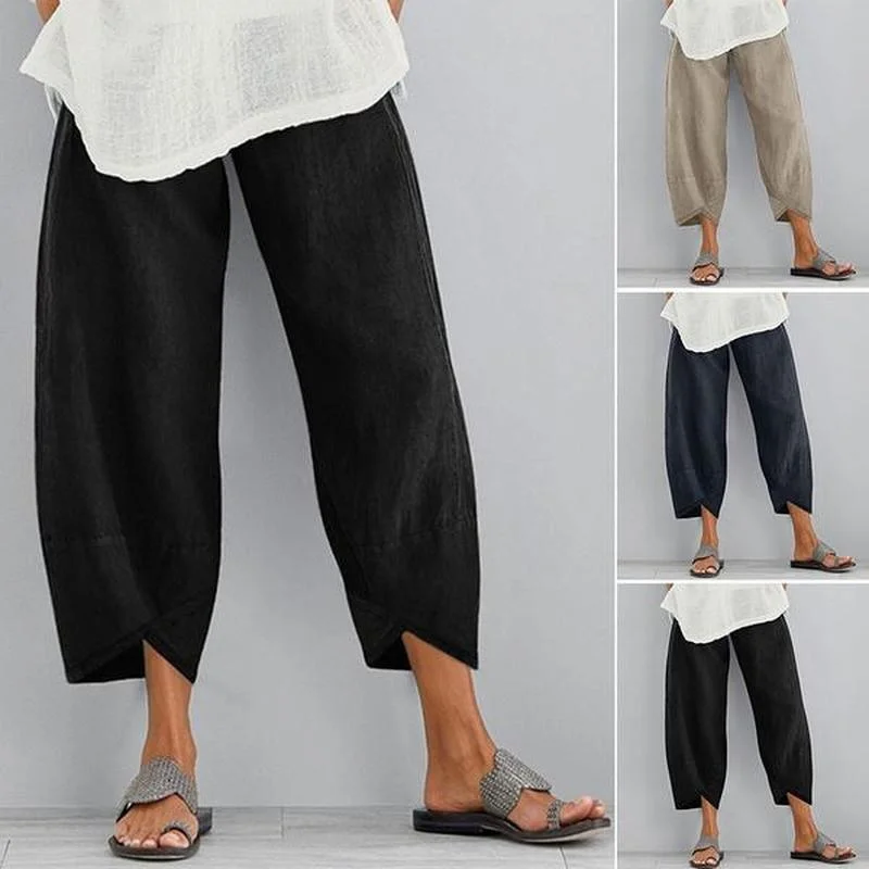 

SHZQ Women's Vintage Harem Pants Casual Solid Color Elastic Waist Linen Wide Leg Trousers Summer Plus Size Loose Comfortable Pan