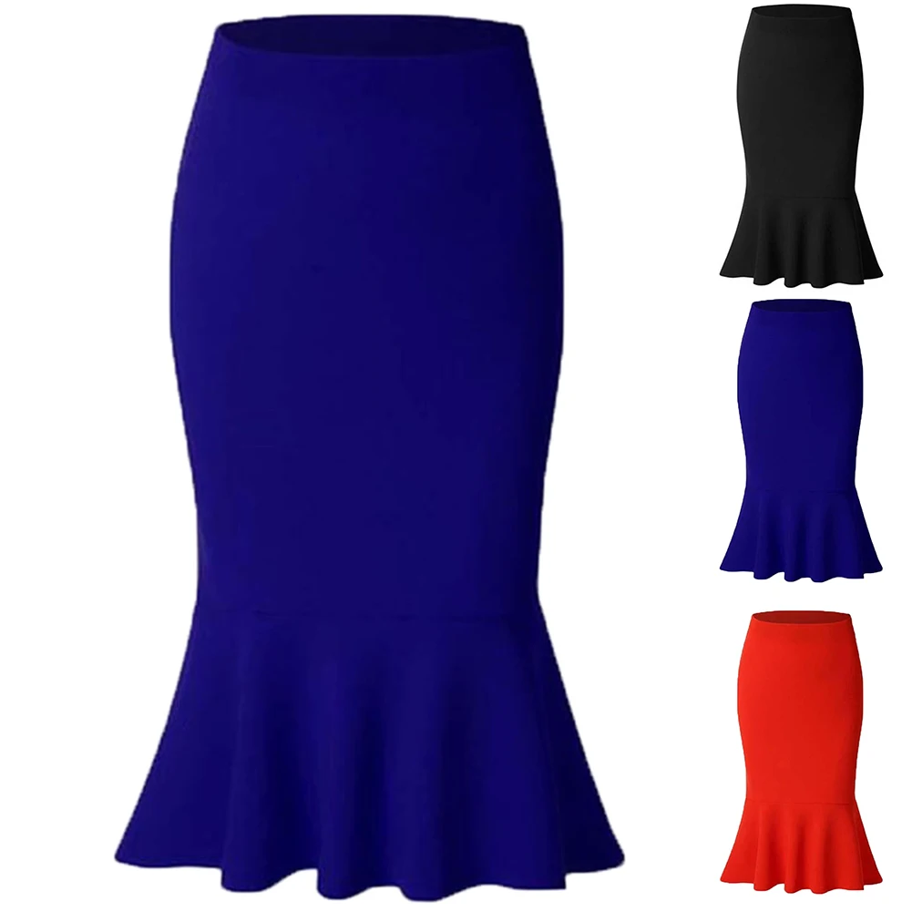 

Fashion Office Women Solid Color High Waist Fishtail Flouncing Skirt Short Dress