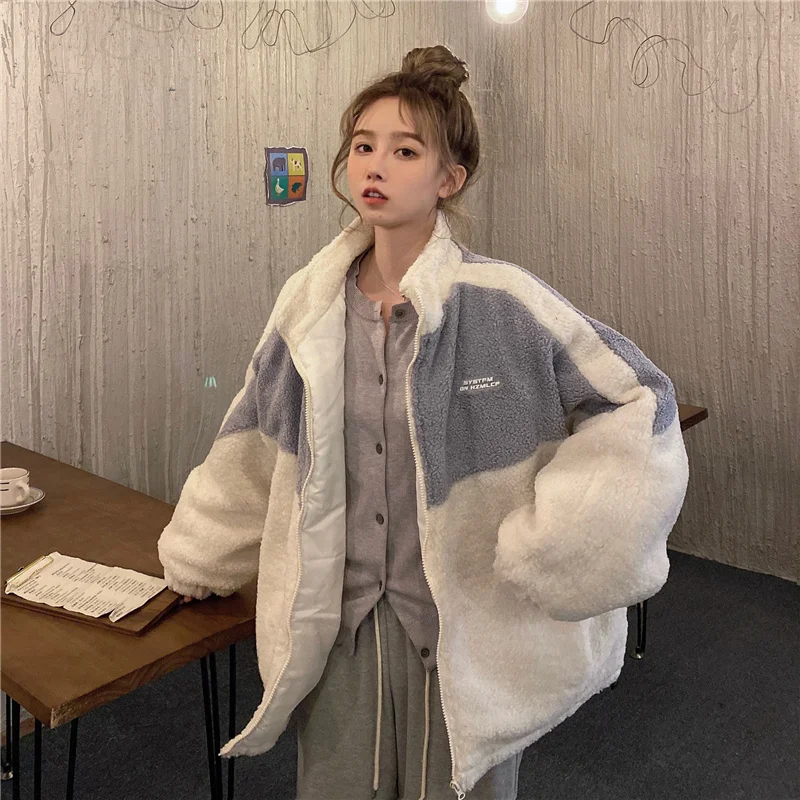 Short Style Parkas Women BF Streetwear Korean Fashion Plus Velvet Warm Elegant All-match Winter Outwear Patchwork Simple Loose