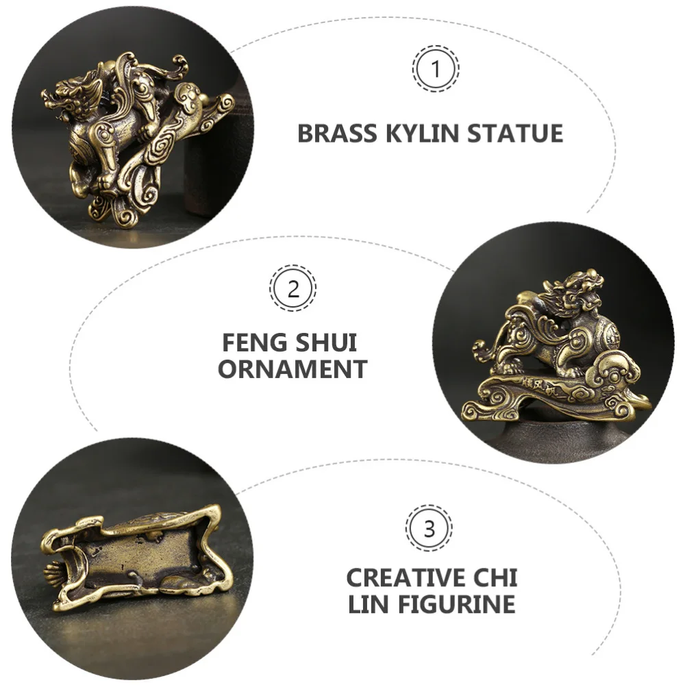 

1Pc Brass Kylin Statue Kylin Prosperity Statue Business Gift (Random Style)