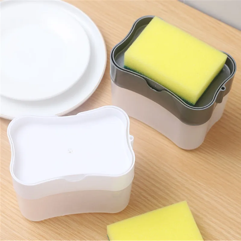 

2-in-1 Manual Press Liquid Soap Dispenser Soap Pump Washing Sponge Liquid Soap Box Pump Organizer Kitchen Tool Bathroom Items
