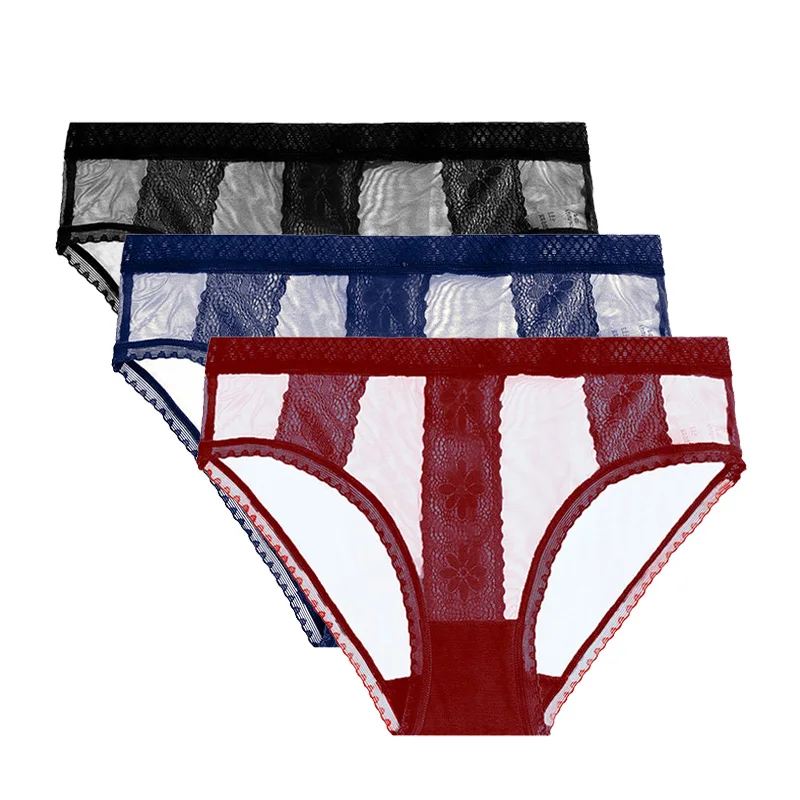 blackbluered Женские кружевные трусы FallSweet, сексуальные ультратонкие трусы, 3 шт./партия, нижнее белье большого размера 4XL - Цвет: blackbluered