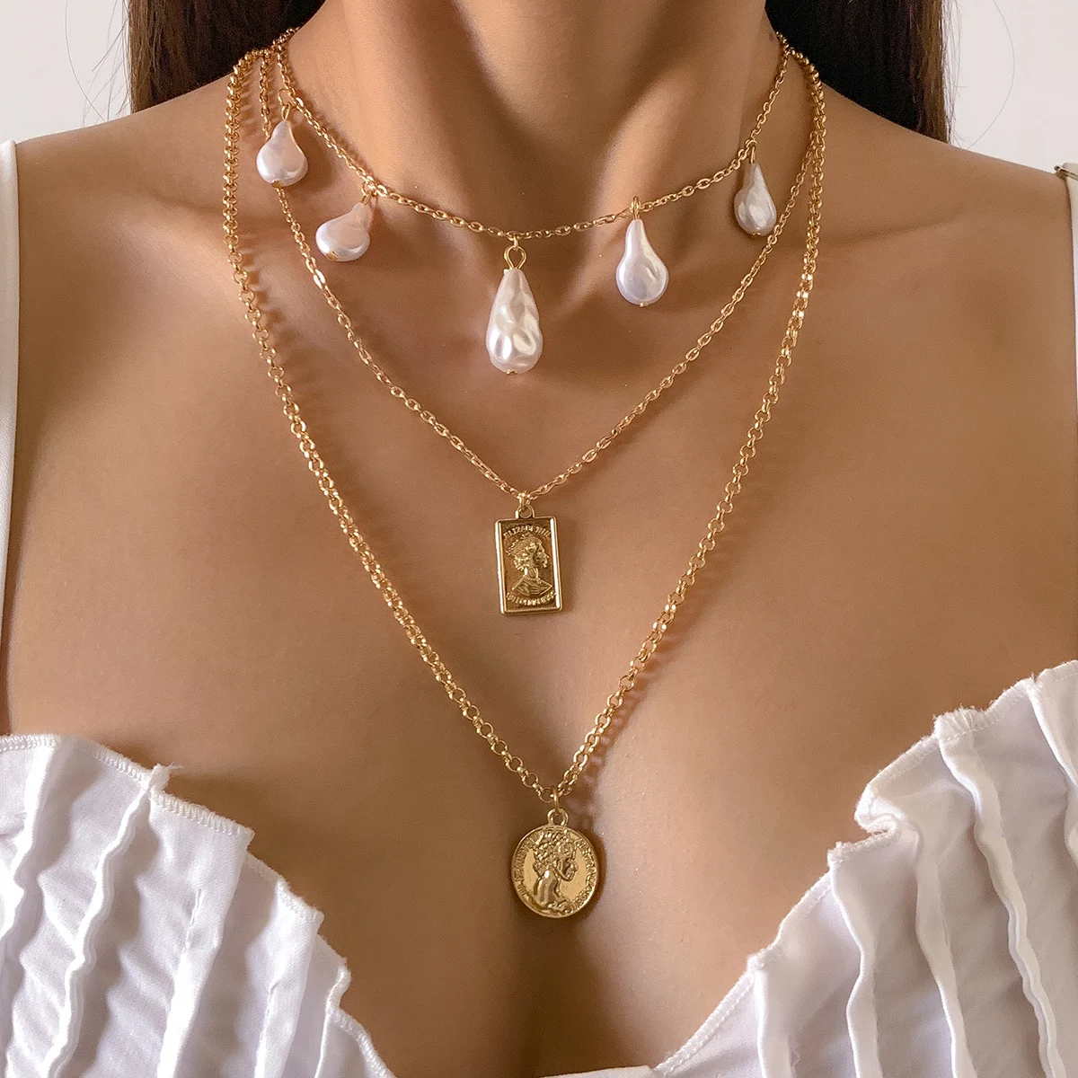 

Ingemark Boho Imitation Pearl Tassel Geometric Avatar Pendant Choker Female Necklace Women Neck Chian Neckalces Charms Jewelry