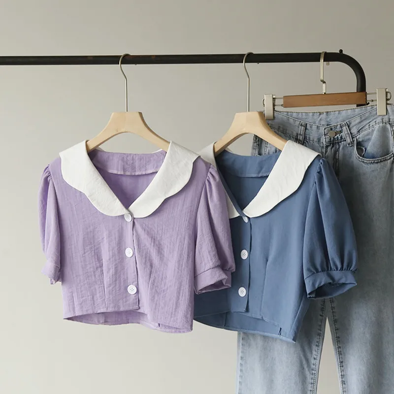 Blusa регулярные Zanzea приподнятая Топ Хлопок Половина Блузка Япония и Южная Корея 2021