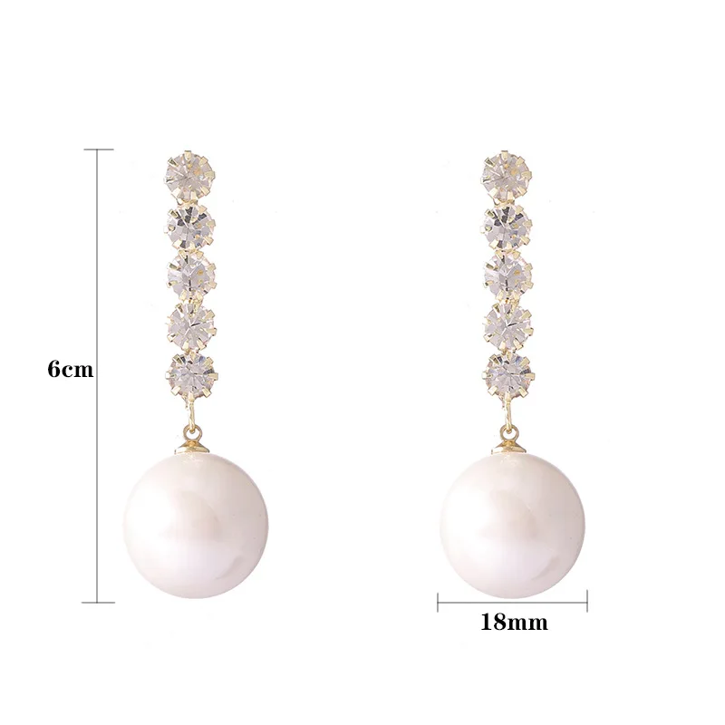 

Luxury Female White Crystal Drop Earrings Vintage Gold Color Wedding Earrings Charm Bride Round Pearl Dangle Earrings For Women