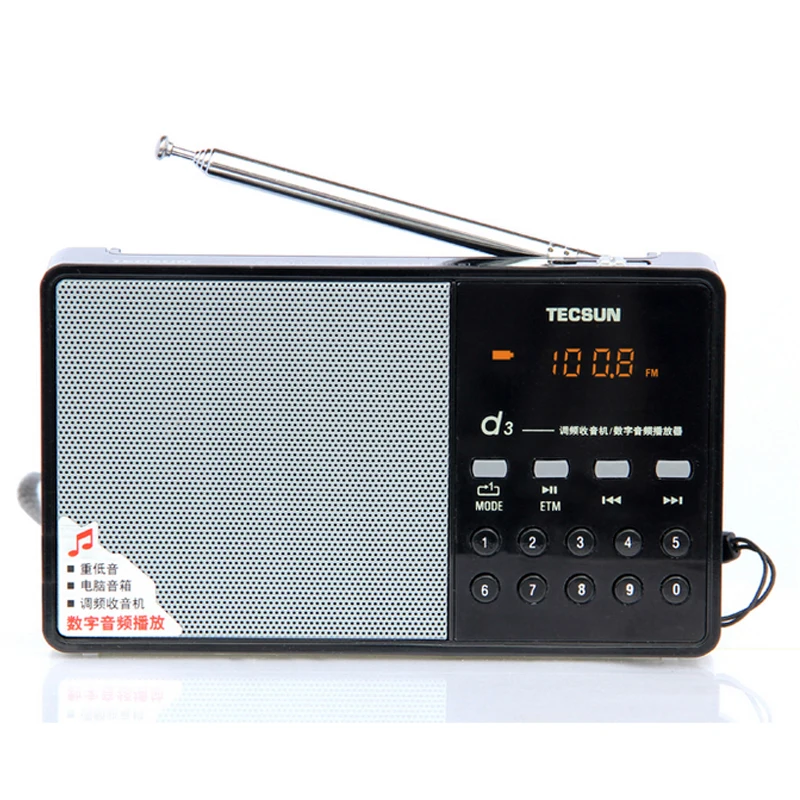 TECSUN D3 радио FM с USB портативный динамик MP3 экраном и перезаряжаемой батареей