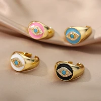 zircon enamel evil eye rings for women crystal evil eye adjustable finger ring female aesthetic boho minimalist jewelry gift