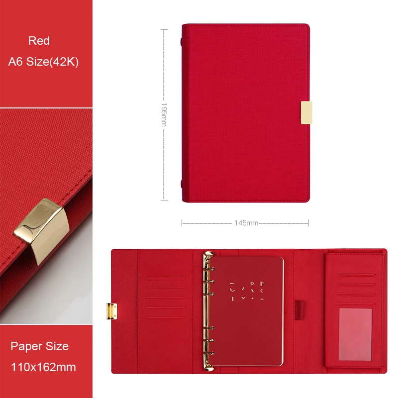 Red A6 Изысканный деловой стиль офисный блокнот Весна связующий Дневник Книга-нет ручки, Размер A5/A6, TPN063 - Цвет: Red A6