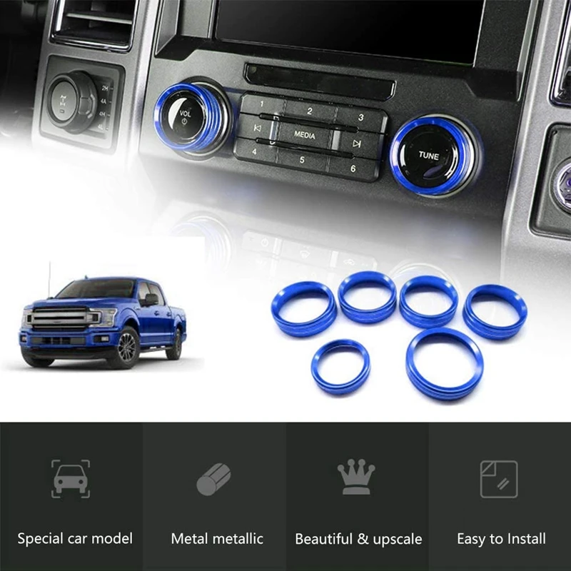 6Pcs Air Conditioner Switch Knob Ring Button Cover Trim for Ford F150 Accessories XLT 2016 2017 2018 2019 2020(Blue) | Автомобили и