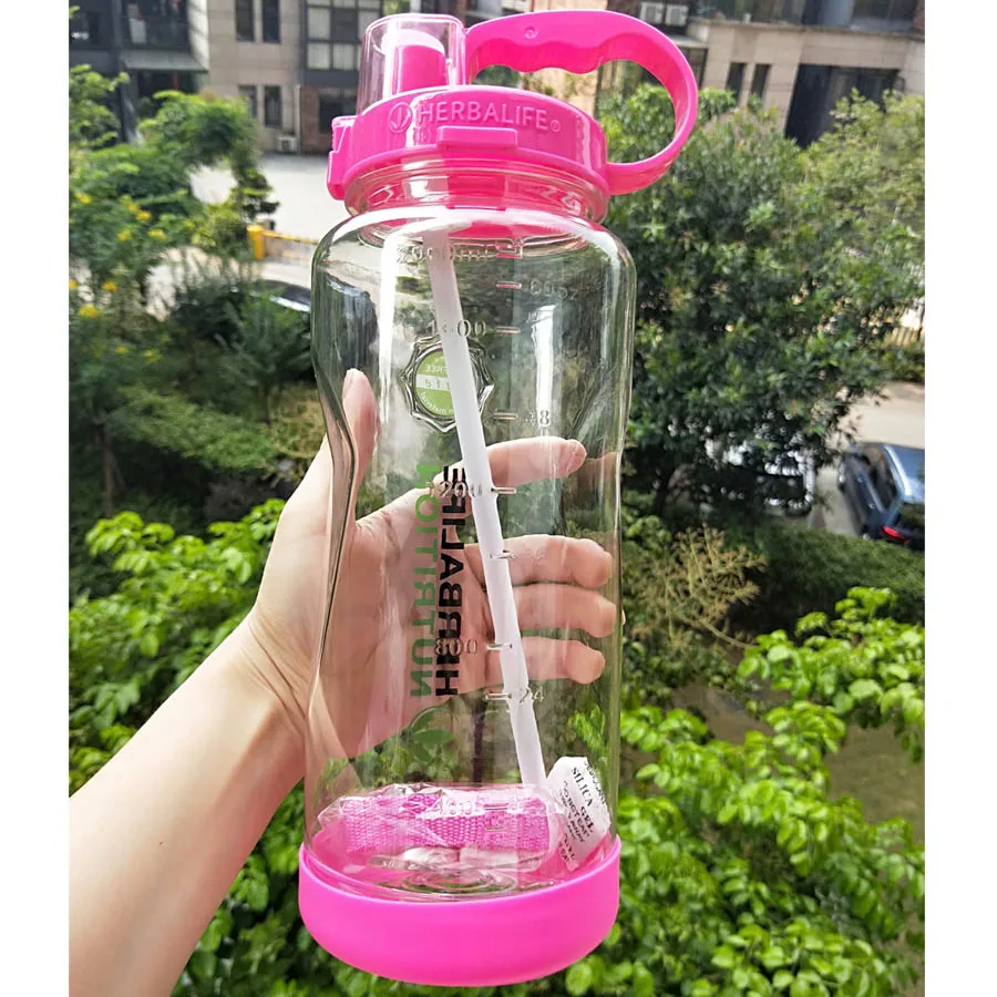 Pink 2000ml Новое поступление, высокое качество, 5 ярких цветов, 1000 м1л, 2000 мл, 2л, портативное пространство, Herbalife, питание на заказ, ремни, соломенная бутылка для воды - Цвет: Pink 2000ml