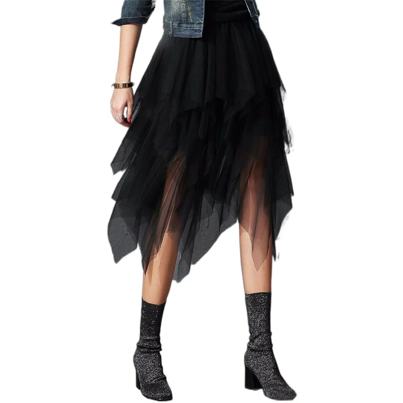 

Irregular Tulle Skirt Women Summer High Waist Skirt Up Party Petticoat Fashion Casual Style New