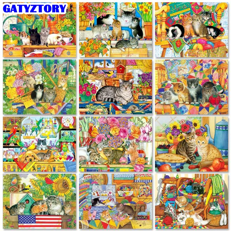 

GATYZTORY Cat Pictures Paint By Numbers Kits For Adults Kids Animals Flower Canvas Painting Acrylic Paints Decorative Frames DIY