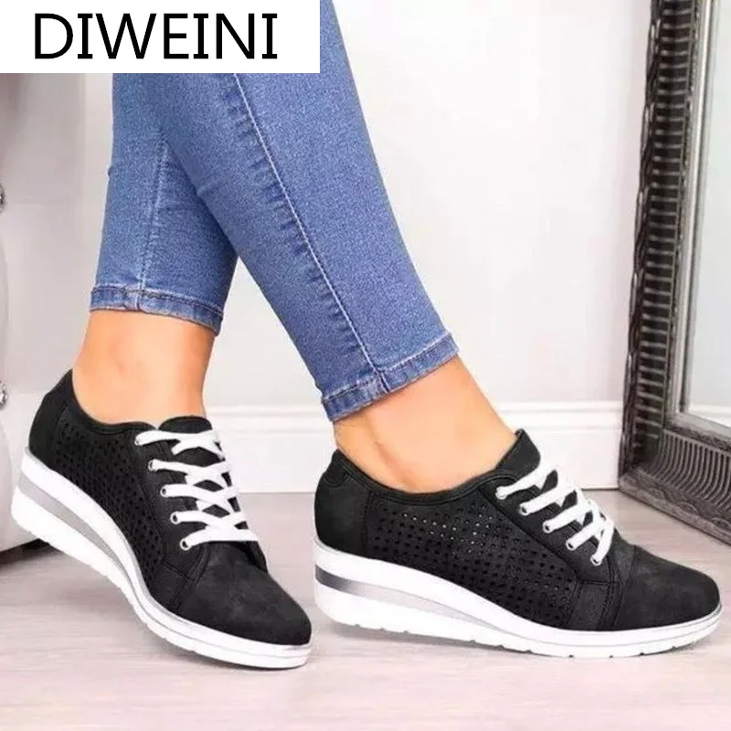 

2021 Spring Women Flat Sneakers Fashion Platform Slope Heel Women Casual Shoes Lace Up Comfortable Loafers Zapatos De Mujer