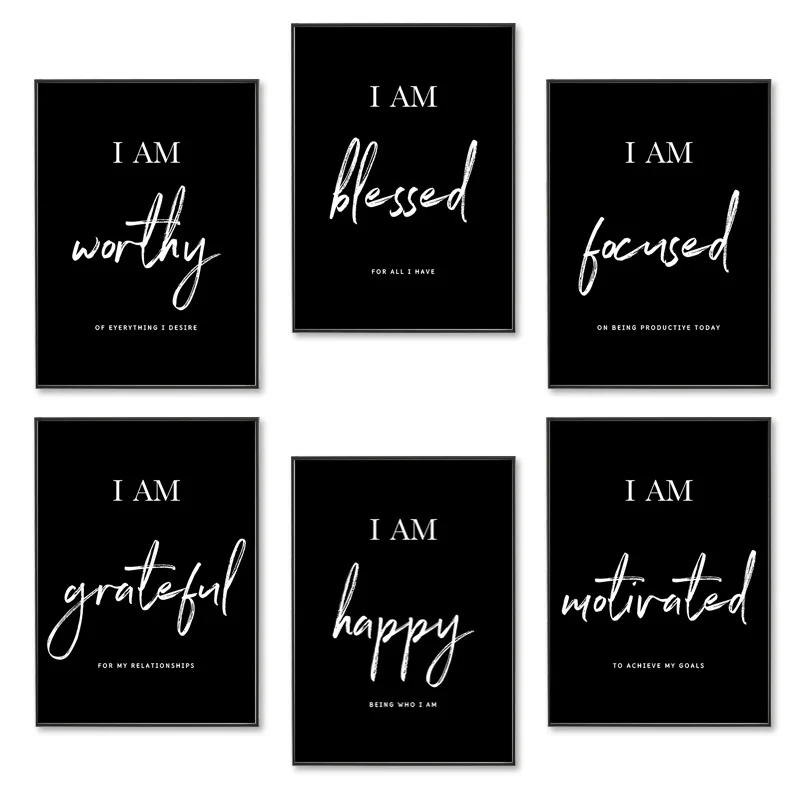 I am Happy Positive Quotes Motivational Wall Art Canvas Painting Nordic Posters and Prints Wall Pictures for Living Room Decor