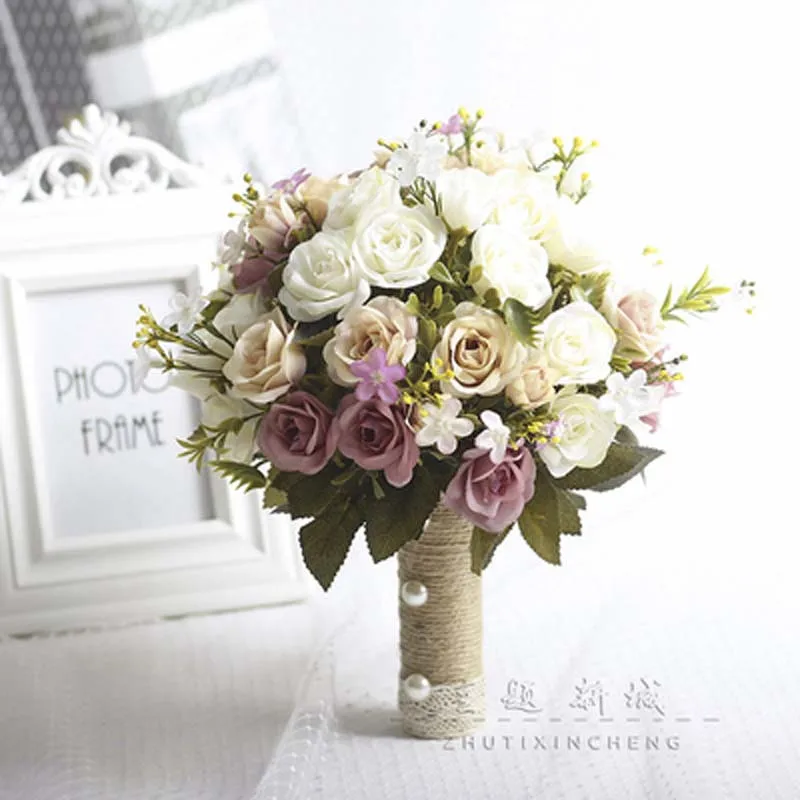 Свадебный букет ручной работы искусственный цветок роза свадебный свадебное