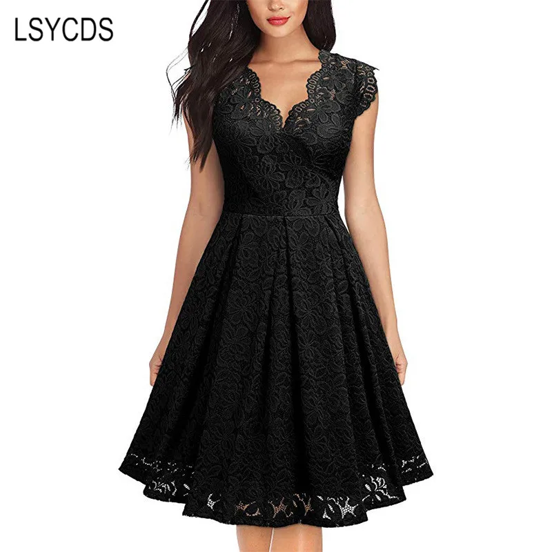 Женское винтажное платье LSYCDS элегантное кружевное без рукавов с v образным