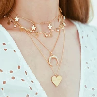 huatang boho gold crescent heart pendant necklace for women multilayer leaf star crystal clavicle chains choker female jewelry