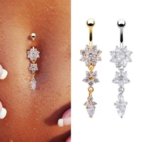 new fashion sexy piercing navel nail body jewelry flower pendant crystal belly button rings for women girls navel ring 2021