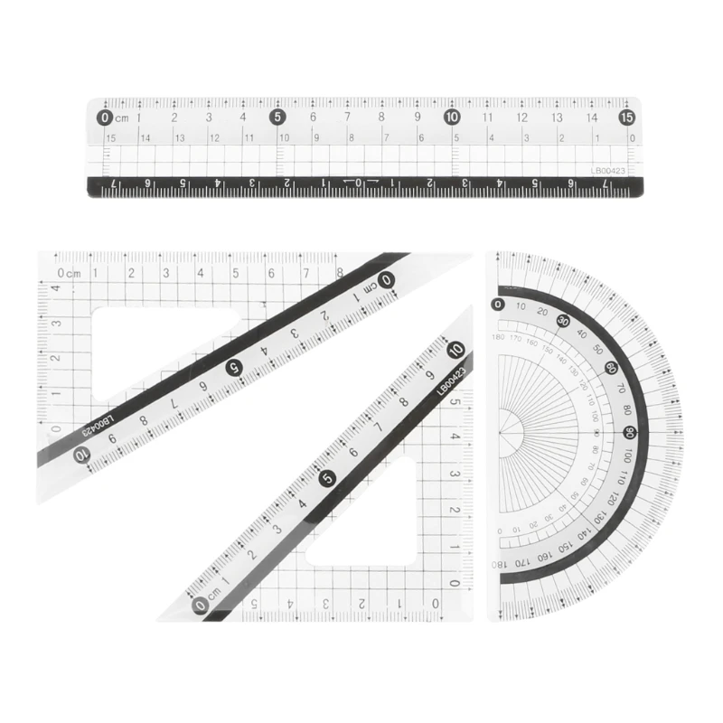 

4Pcs Student Drawing Squares Triangle Ruler Protractor Maths Geometry Stationery 53CC