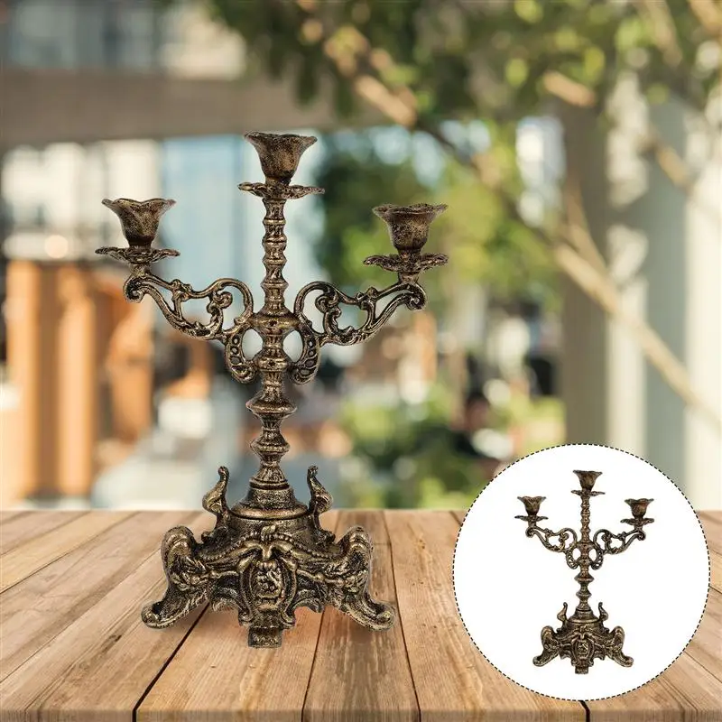 

1Pc Table Candlestick Retro Style Candle Stand Desktop Candle Shelf Cast Iron Candlestick for Restaurant Café