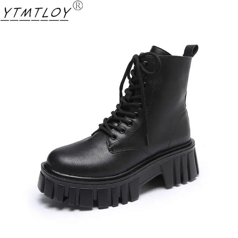 

Женские ботильоны, Осенние мотоциклетные ботинки на толстом каблуке, обувь на плоской подошве, ботильоны с круглым носком, Нескользящие Мод...