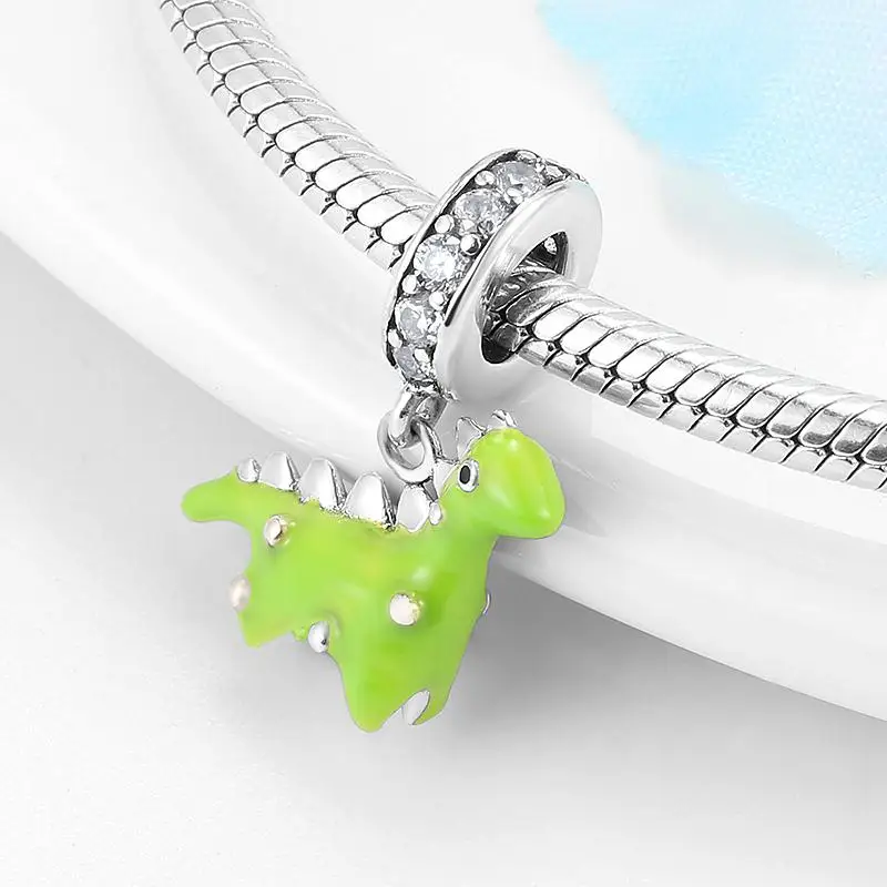 925 пробы серебряные сверкающие циркониевые розовые эмалированные бусины с