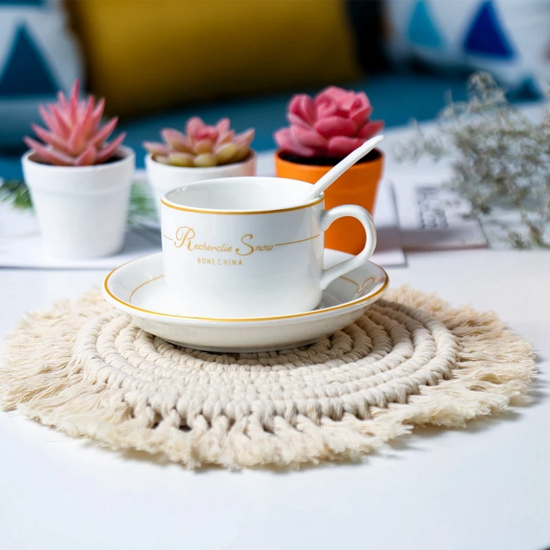 Bohemian Cup Mat Heart Shape Tablecloth DIY Placemat Non-Slip Insulated Table Protector Pad Kitchen Accessories |