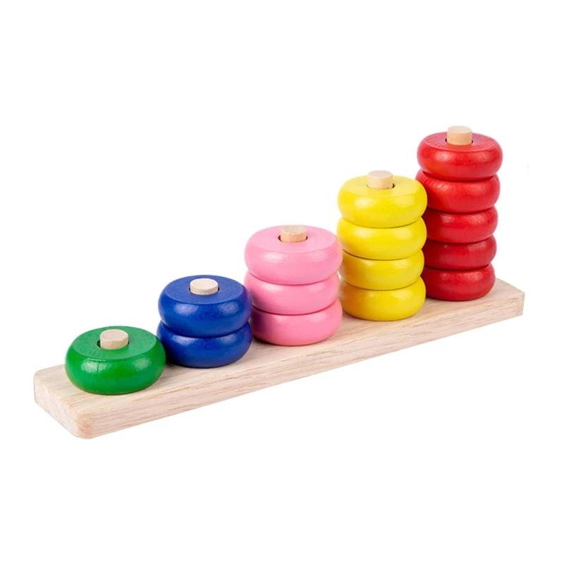 

Деревянные радужные игрушки-кольца для малышей, Обучающие игрушки, башня, строительные блоки, развивающая познавательность для детей, Прям...