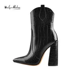 Onlymakerженские ботильоны 10-11 см с каменным рисунком, толстые, с острым носком, на блочном каблуке, Модные ботильоны размера плюс US5  US15