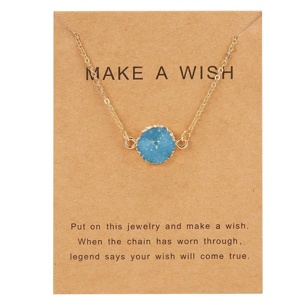 light blue Модные крошечные изысканные ожерелья для женщин ювелирные изделия натуральная смола камень круглая подвеска золотого цвета колье этнический подарок девушки - Окраска металла: light blue