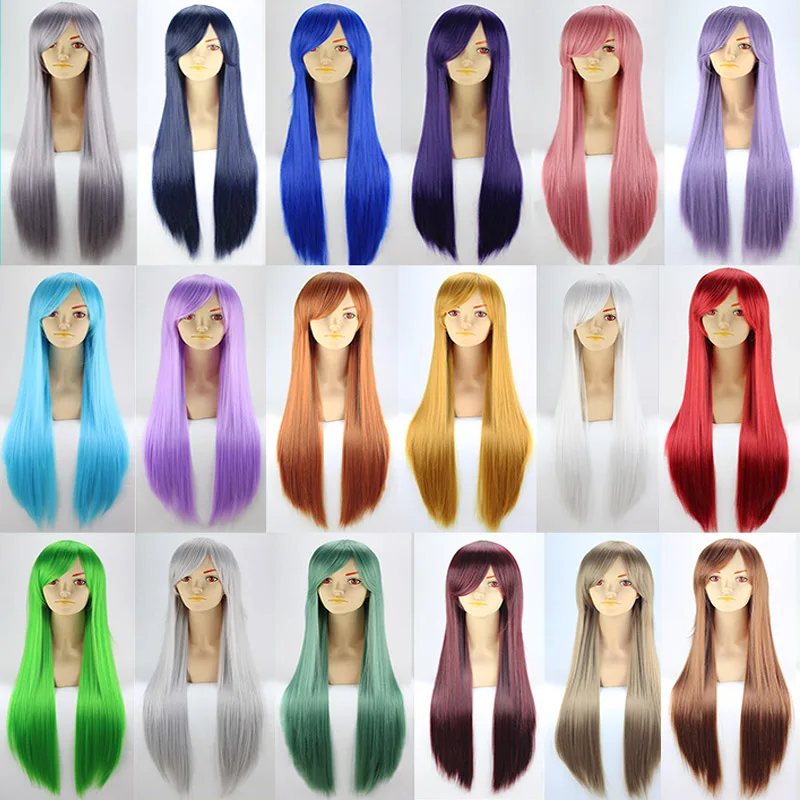 

80CM Women Lady Long Straight Hair Multi Color Head Wear Party Performance Prop