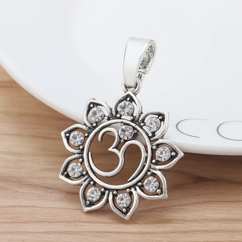 2 шт. индийский Ом АУМ хрустальные стразы Подвески с цветком лотоса подвески для