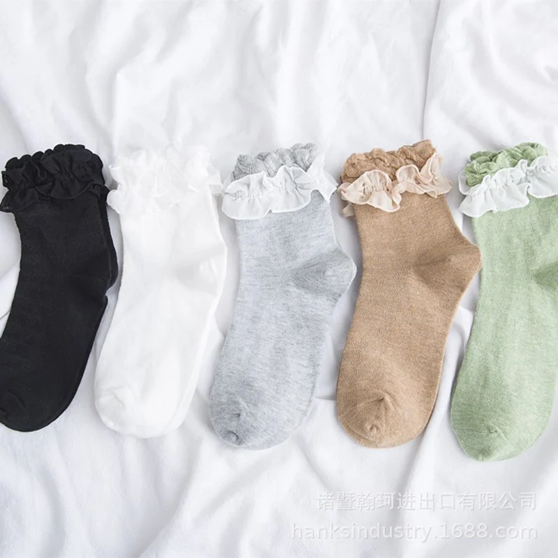 Японские осенние женские носки в стиле кавайной принцессы белые и черные