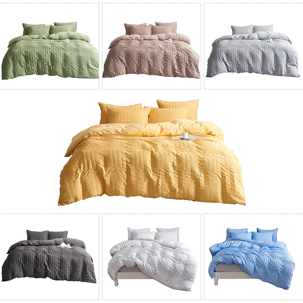 

Luxury Fashion Seersucker Bedding Sets King Double Size Satin Comfort Silk Single Bed Bedding Kit Duvet Cover Quilt Covers