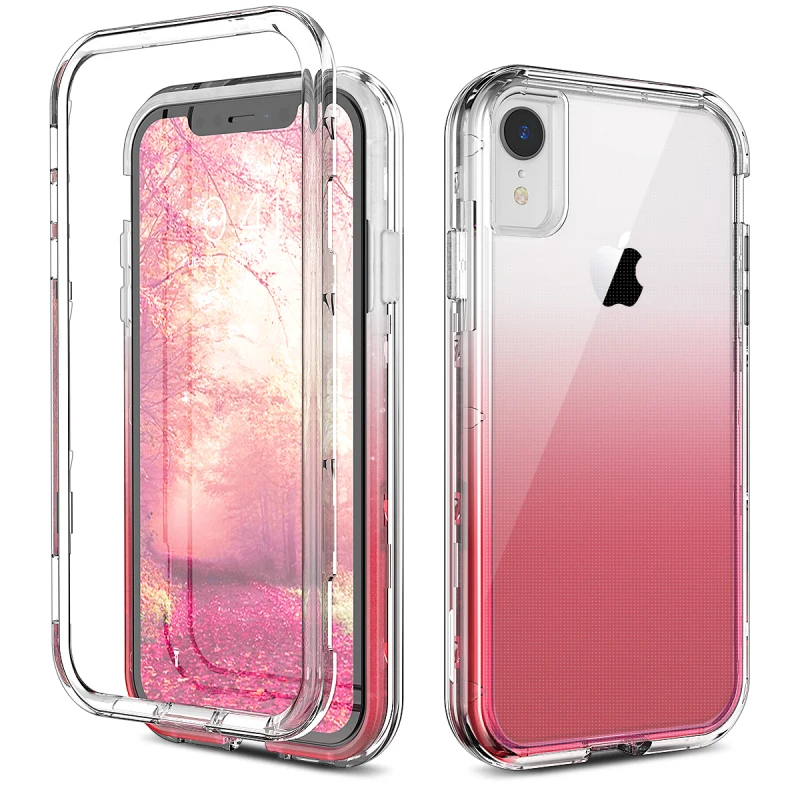 Силиконовый прозрачный градиентный чехол 3 в 1 для iPhone 7 8 6 6s Plus XR X Xs жесткий бампер