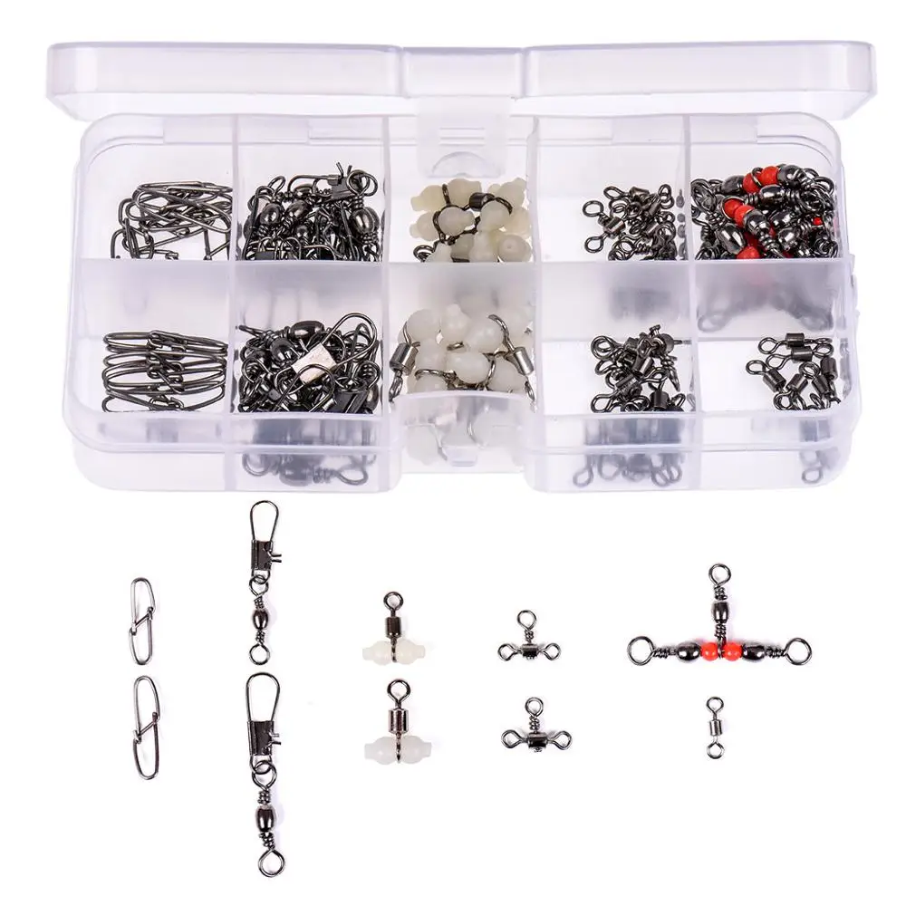 

100PCS Various Fishing Connectors Ball Bearing Fishing Swivels Lure Hooks Fishing Tackle Snap Connector Fishing Bait Holder Tool