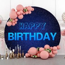 Laeacco Blue Circle Background Photography Happy Birthday Party Customized Round Photographic Backdrop For Photo Studio