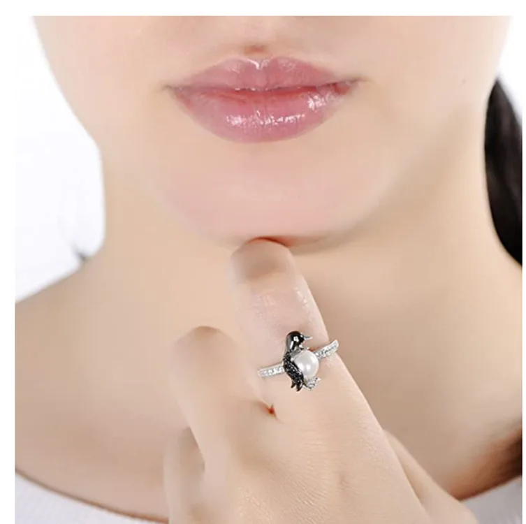 

SURFLOVE Diamond Cute Penguin Pearl Rings High Quality Rings for Women Party Engagement Festival Fashion Jewelry