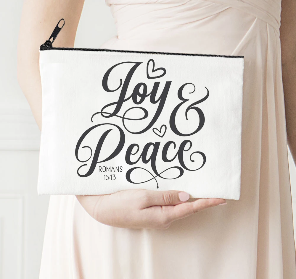 

Peace Joy Make Up Bag Merry Christmas 2021 Zipper Fashion Cute Purses Print Custom Bag Travel Size Makeup Gifts for Mama Print