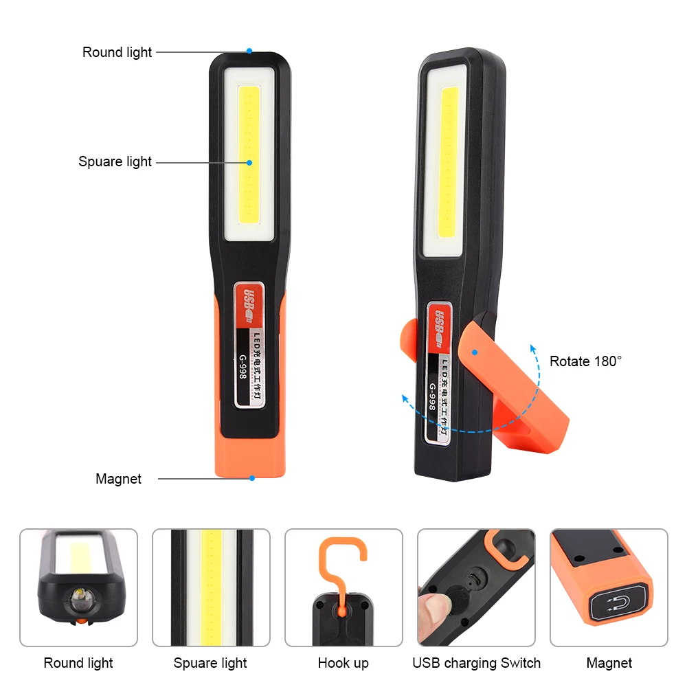 Светодиодный COB перезаряжаемый рабочий светильник уличная водонепроницаемая