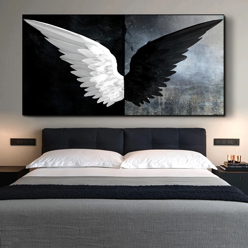 

Black and White Angel Wing Canvas Posters Wall Art Picture Modern Animal Feather Canvas Painting Home Decoration For Living Room