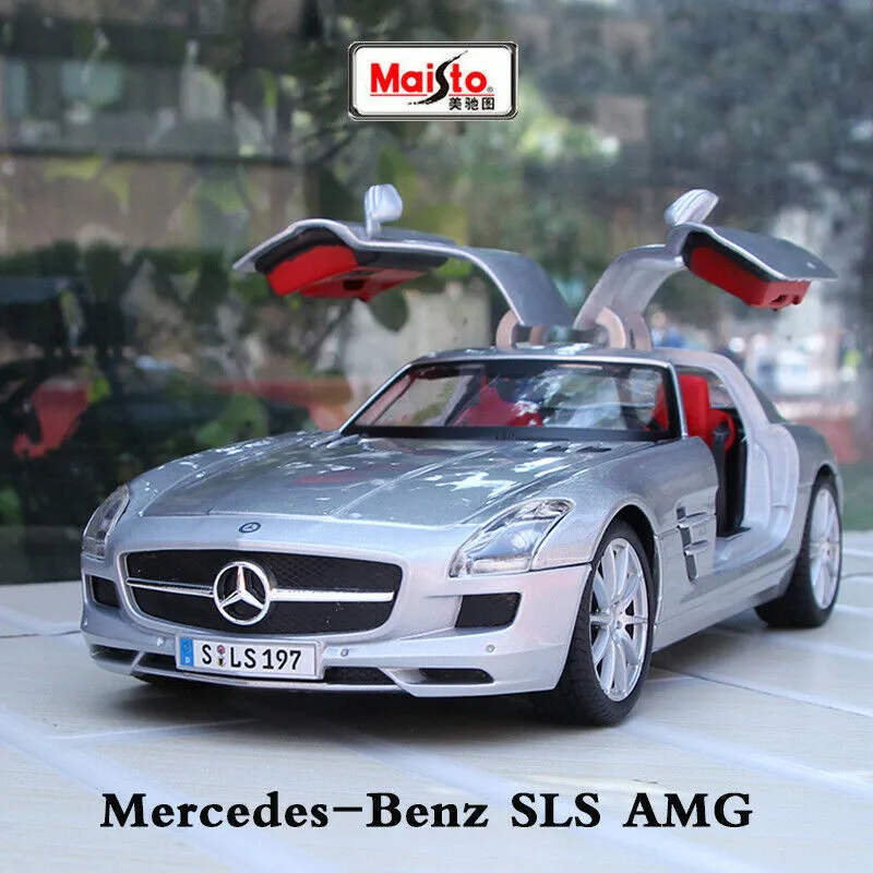 

1:18 Mercedes-Benz SLS AMG серебристый металлический роскошный автомобиль литый под давлением модель автомобиля коллекция игрушек Рождественский под...