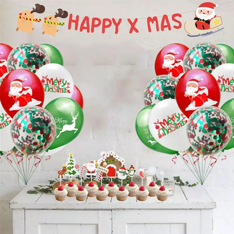 

1 Set Christmas Decor Flag Xmas Theme Topper Decorative Balloon Santa Decor